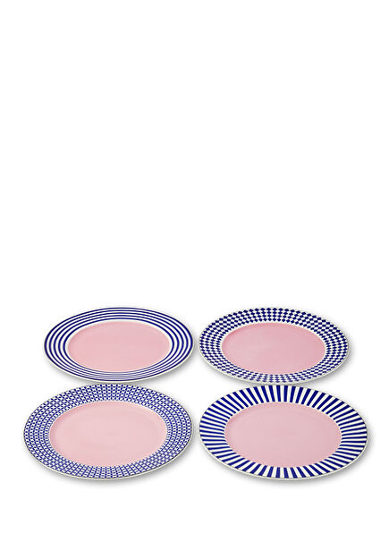 Aunty Dinner Plates Blue Pink Porcelain Set of 4 Plates