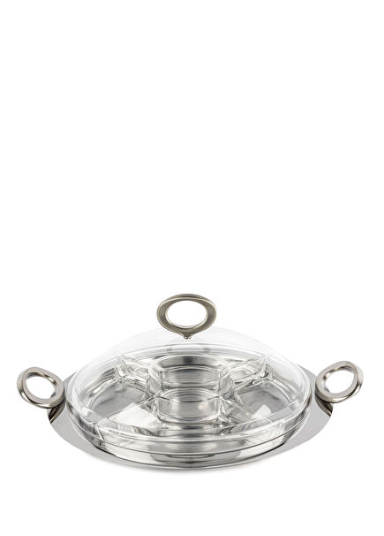 Renaissance Silver Color Steel Glass Partition Breakfast Set with Lid