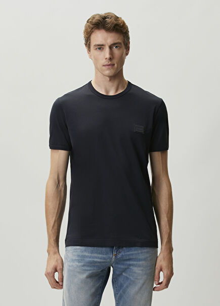 Navy Blue Logo Detailed T-Shirt