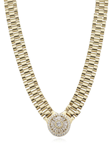Zircon Stone Detailed 14 Karat Gold Women's Necklace
