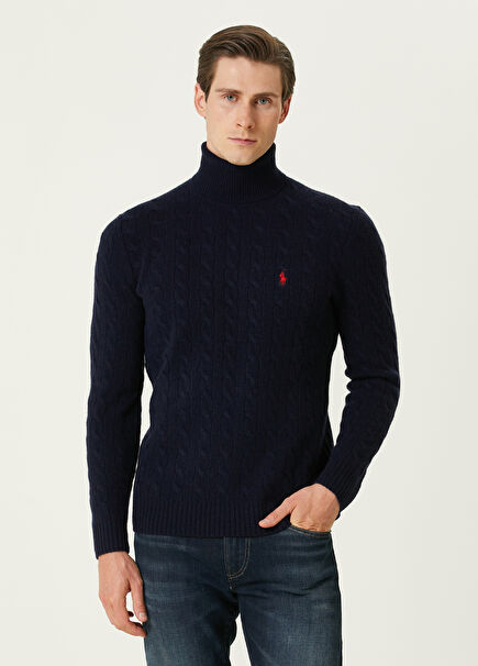 Navy Blue Turtleneck Wool Sweater
