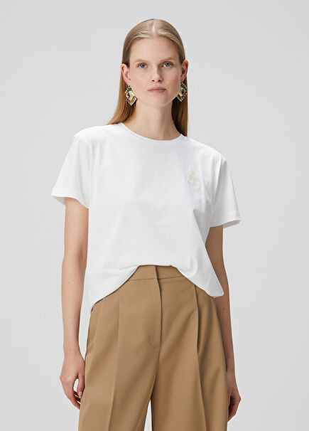 Aby Beyaz Logo Nakışlı T-shirt