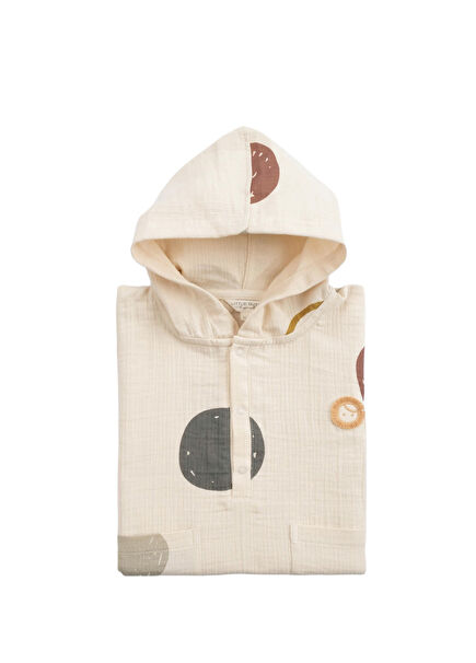 Beige Organic Cotton Muslin Unisex Baby Beach Poncho Towel
