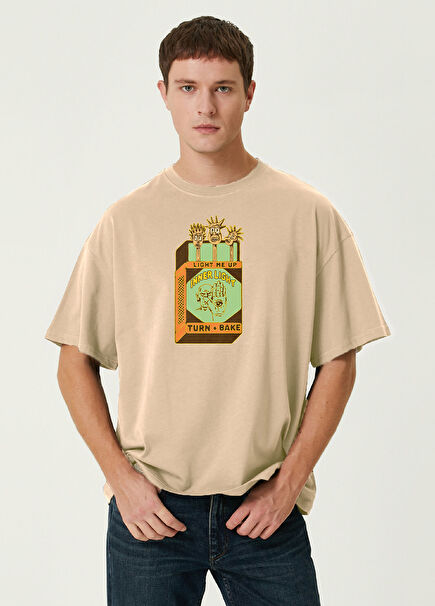 Matches Printed Sand Color Short Sleeve Men's T-shirt