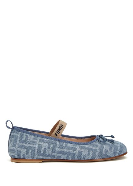 Blue Logo Jacquard Girls' Ballet Flats