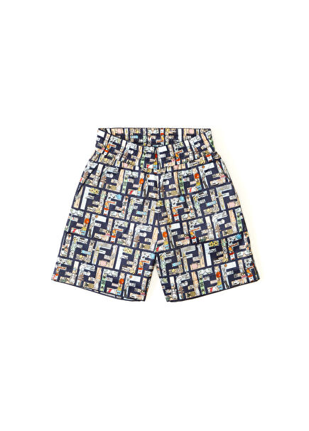 Navy Blue Logo Patterned Boys' Bermuda