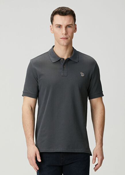 Koyu Gri Polo Yaka Organik Pamuk T-shirt