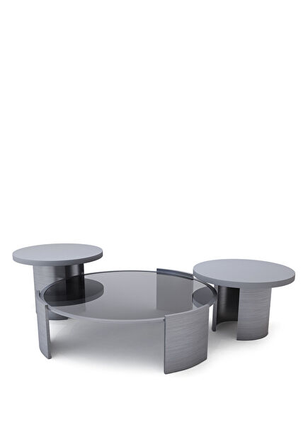 Joy Gri Cam Tabla Özel Patine Cilalı Metal Ayaklı Orta Sehpa
