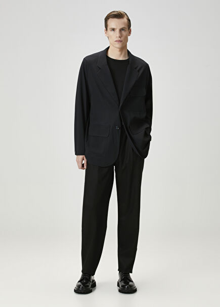 Siyah Beli Kordonlu Yün Pantolon