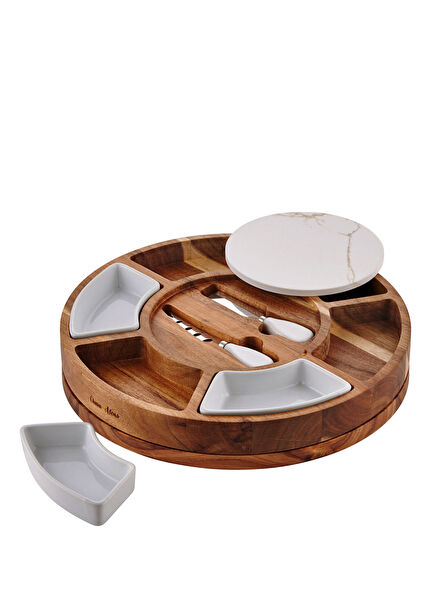 Acacia Elegance Kahverengi Ahşap Peynir Sunum Tabağı