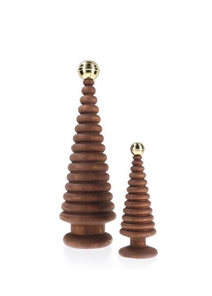 Cedar Wood Christmas Tree Set with Brass Details
