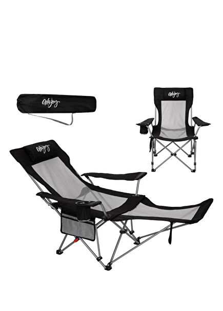 AeroComfort Lounge Balck Grey 4-Position Reclining Camping Chair