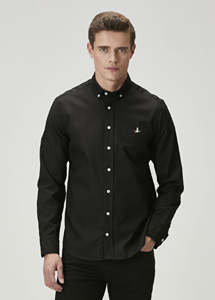 Comfort Fit Siyah Oxford Gömlek