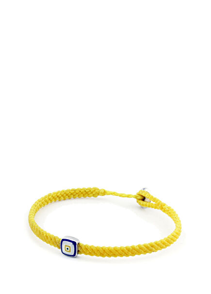 Yellow Evil Eye Beaded Men's Silver Bracelet