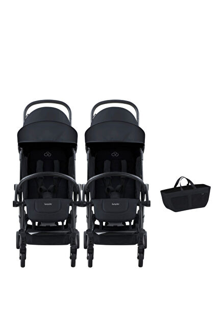  Connect³ Black - Black İkiz Bebek Arabası ve Yan Düzenleyici Çanta Seti