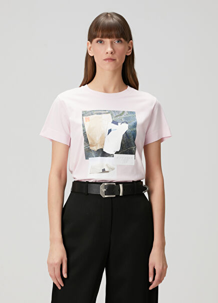 Açık Pembe Grafik Baskılı T-shirt
