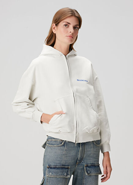 White Zippered Hoodie