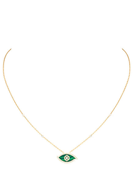 Lucky Eye Malachite Diamonds Women Gold Necklace