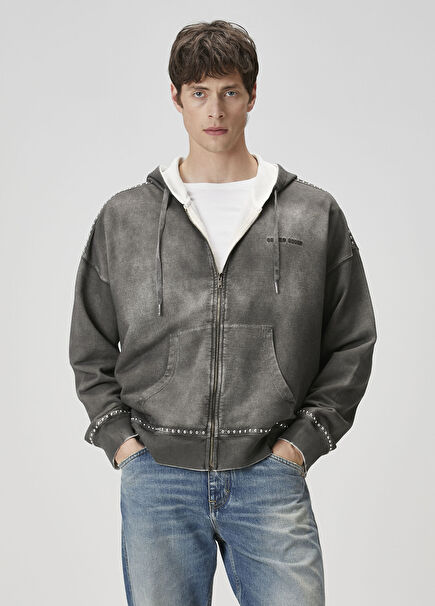 Anthracite Hooded Stud Embroidered Sweatshirt