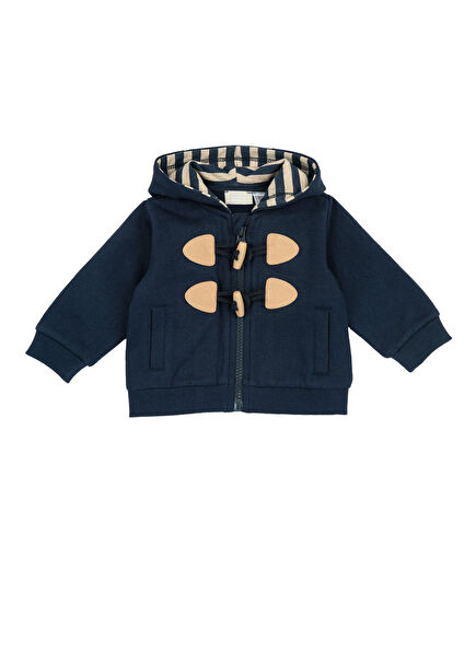Blue Hooded Buttoned Baby Boy Cardigan