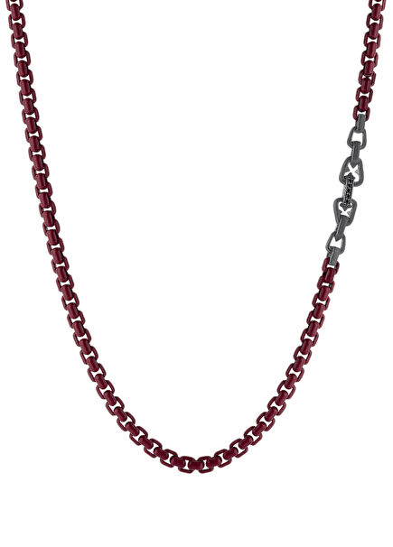 Legend Black Diamond Burgundy Color 925 Sterling Silver Chain Men's Necklace