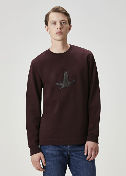 Plum Leather Logo Detailed Long Sleeve T-Shirt