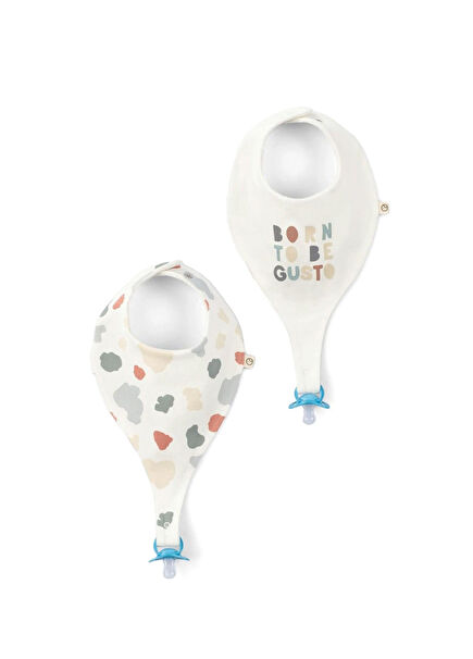 Animal Patterned Organic Cotton Liquid-Proof Unisex Baby 2-Piece Pacifier Holder Bib Set