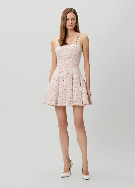 Pembe Mini Tweed Elbise