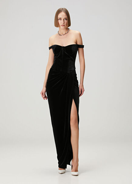 Black Maxi Velvet Evening Dress