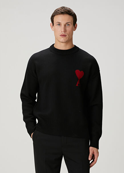 Siyah Logo Jakarlı Yün Kazak