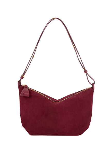 Luna Merlot Burgundy Suede Women's Shoulder Bag