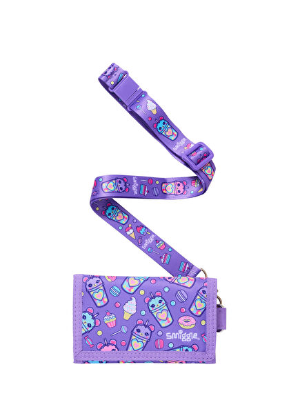 Wonder World Desenli Mor Kız Çocuk Askılı Cüzdan