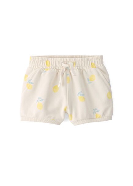 Lemon Printed Beige Baby Girl Shorts
