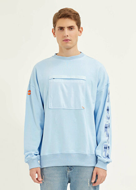 Uru Buzul Mavisi Oversize Bisiklet Yaka Sweatshirt