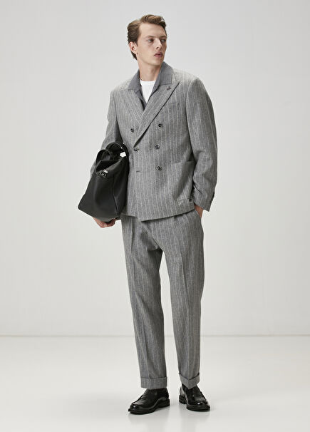 Grey White Stripe Patterned Trousers