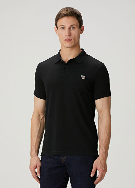 Siyah Polo Yaka Organik Pamuk T-shirt