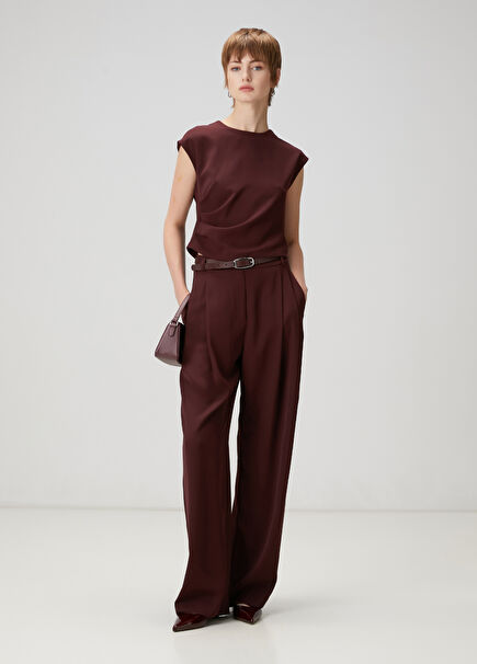 Burgundy Double Pleated Palazzo Trousers