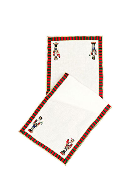 Nutcracker Patterned Red Green Embroidered Runner