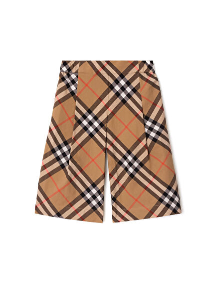 Beige Chech Patterned Cotton Unisex Kids Pants