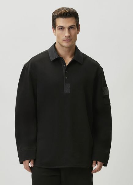 Siyah Polo Yaka Sweatshirt