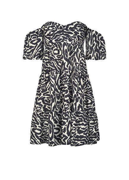 Lesta Black and White Zebra Print Balloon Sleeve Women's Mini Dress