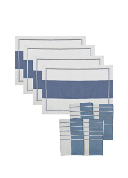 Maya Royal Blue Gray Cotton 4-Piece American Serving Set and Moon Napkin Set