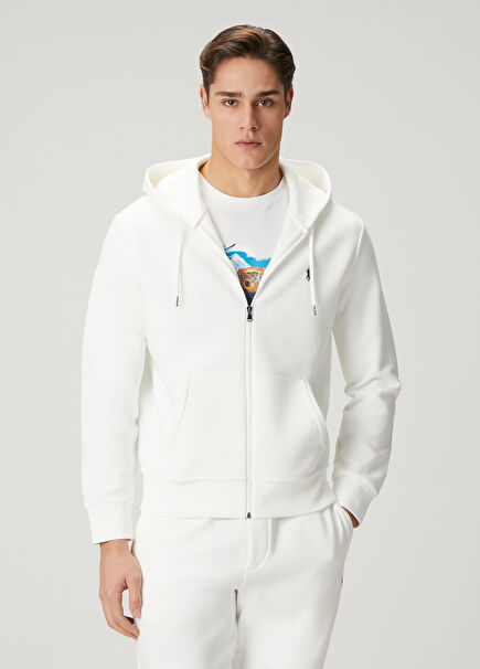 Beyaz Kapüşonlu Sweatshirt