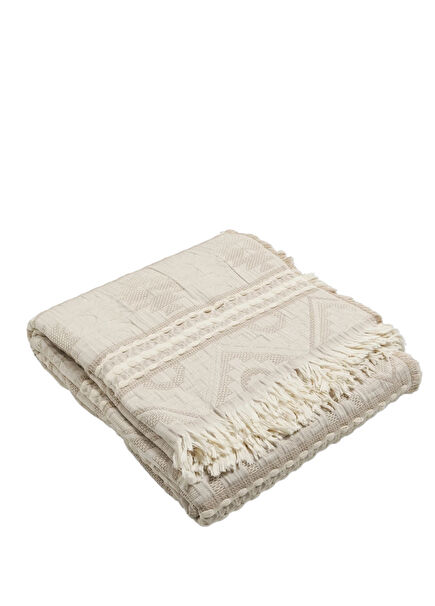 Mercy Jacquard Beige Cotton Double Bedspread 230 x 240 cm