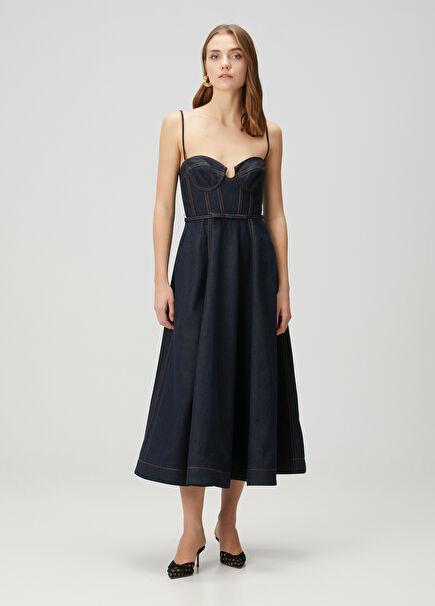 Crush Corset Midi Denim Elbise