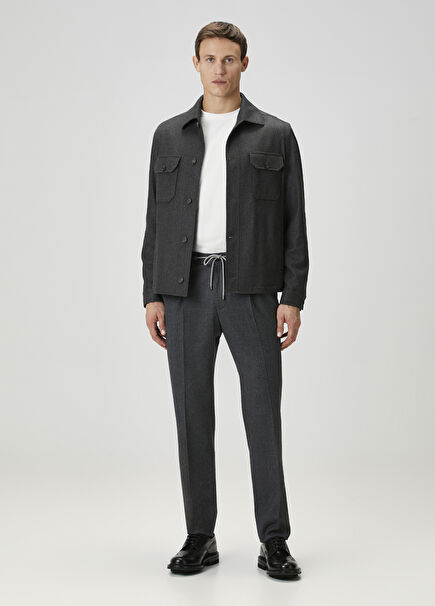 Koyu Gri Pileli Yün Pantolon