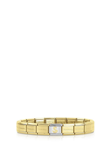 İtalyan Charm Altın Rengi 18 Ayar Altın S Harfi Çelik Unisex Bileklik 