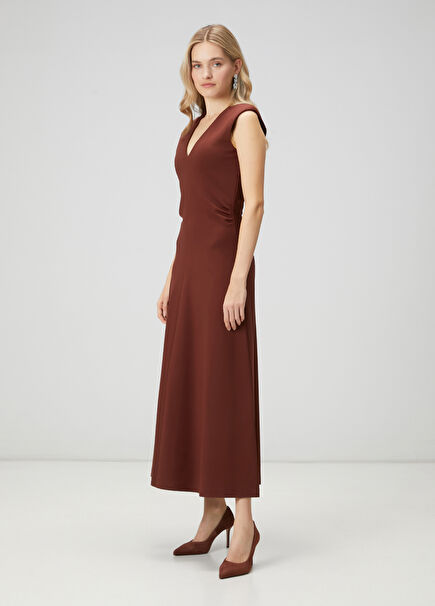 Kiremit Drapeli Uzun Elbise