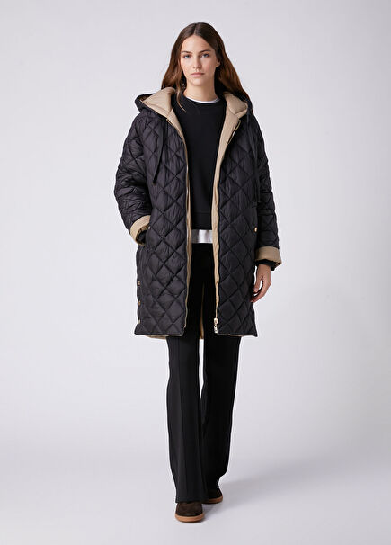 Black Beige Reversible Hooded Coat
