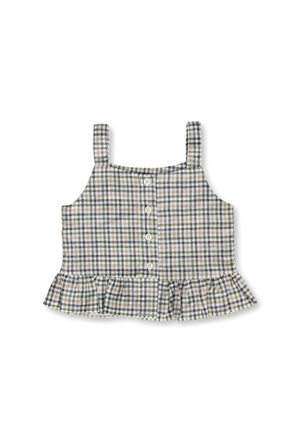 Liz Aqua Green Organic Cotton Ruffled Girls' Blouse